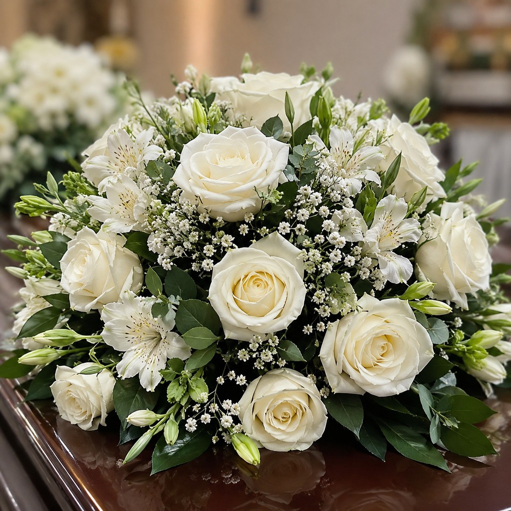 Cojín de Condolencias con rosas blancas